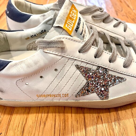 NWB Golden Goose Private Edition SuperStar Sneakers EU 38 Silver Glitter Star - Picture 7 of 11